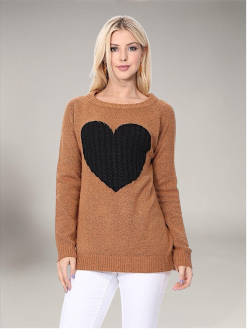 YEMAK Women’s Braided Heart Pullover Sweater – Size M